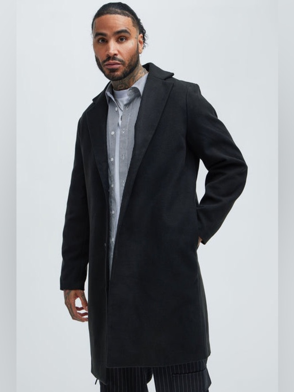 Mens Fashion Nova Black Single-Breasted Trench Coat